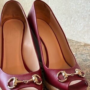 Gucci Women's Burgundy Leather Peep-Toe Heels